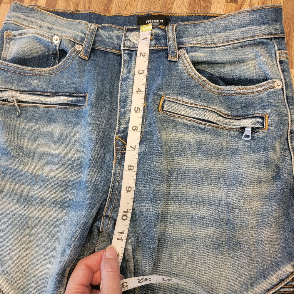 Men's Forever 21 Stacked Skinny Zip Leg Closure Blue Jeans - Picture 7 of 14